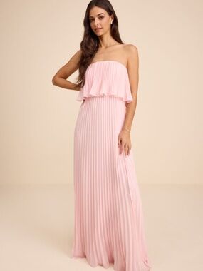 Lulus Arietta Light Pink Pleated Strapless Maxi Dress - Size M
